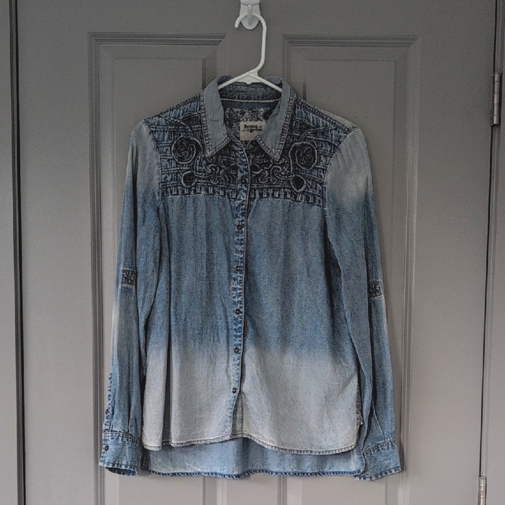 Anthropologie Holding Horses Chambray Western Top